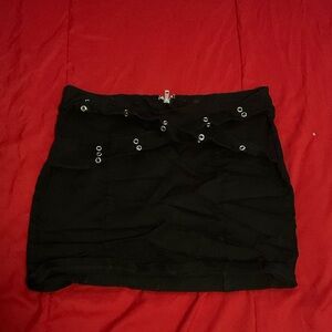 Edgy Glam Buckle Strap Mini Skirt